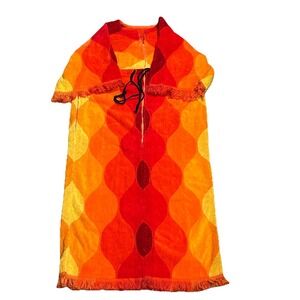 Vintage 60s/70s Mod Geometric Short Terrycloth Robe Swim Cover-up
